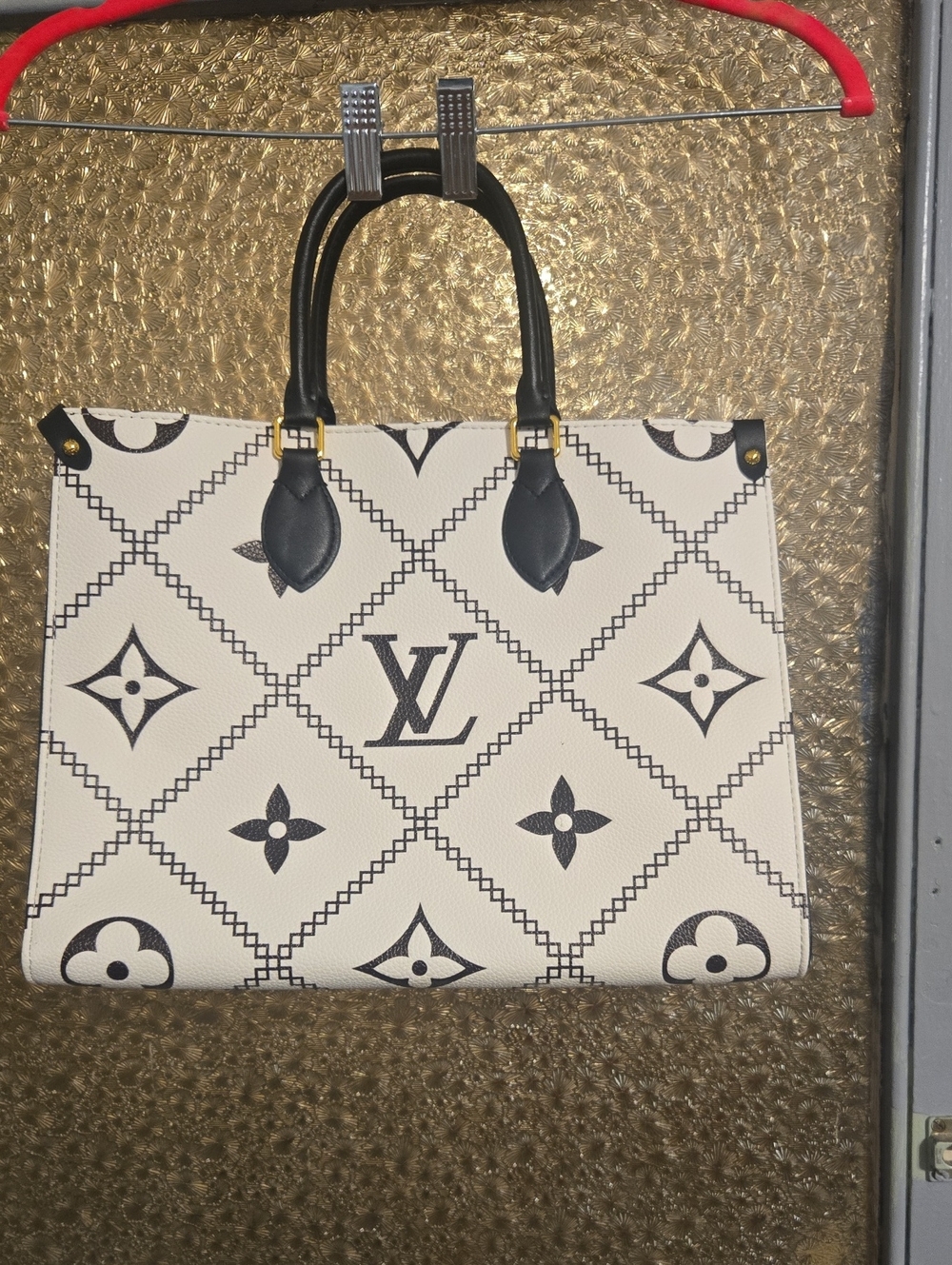 Louis Vuitton White and Black Monogram Tote W/shoulder Strap